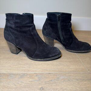 Paul Green Black Suede Heeled Ankle Boots, Women's Size 7